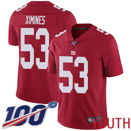 Youth New York Giants #53 Oshane Ximines Red Limited Red Inverted Legend 100th Season Football NFL Jersey
